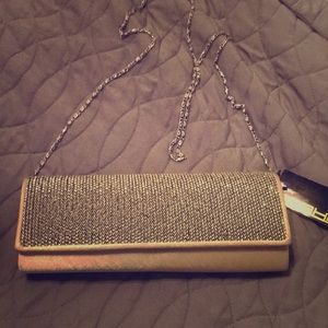 Gold satin sequined clutch purse